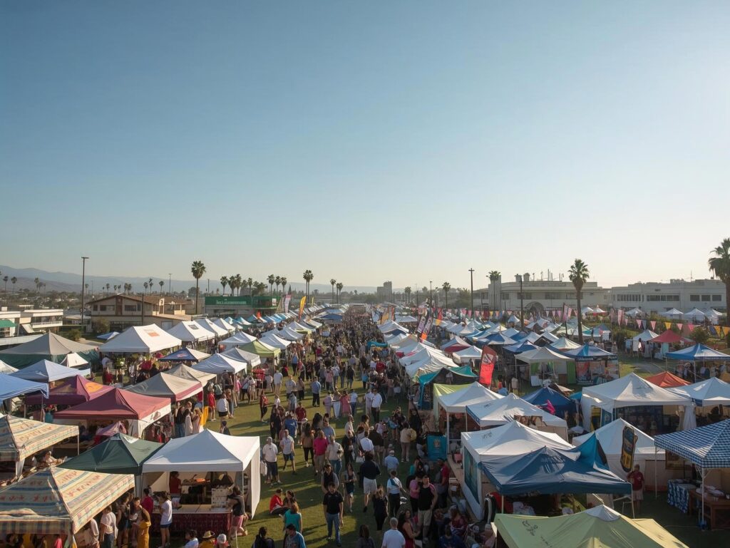 Pop up event with colorful tents in southern california